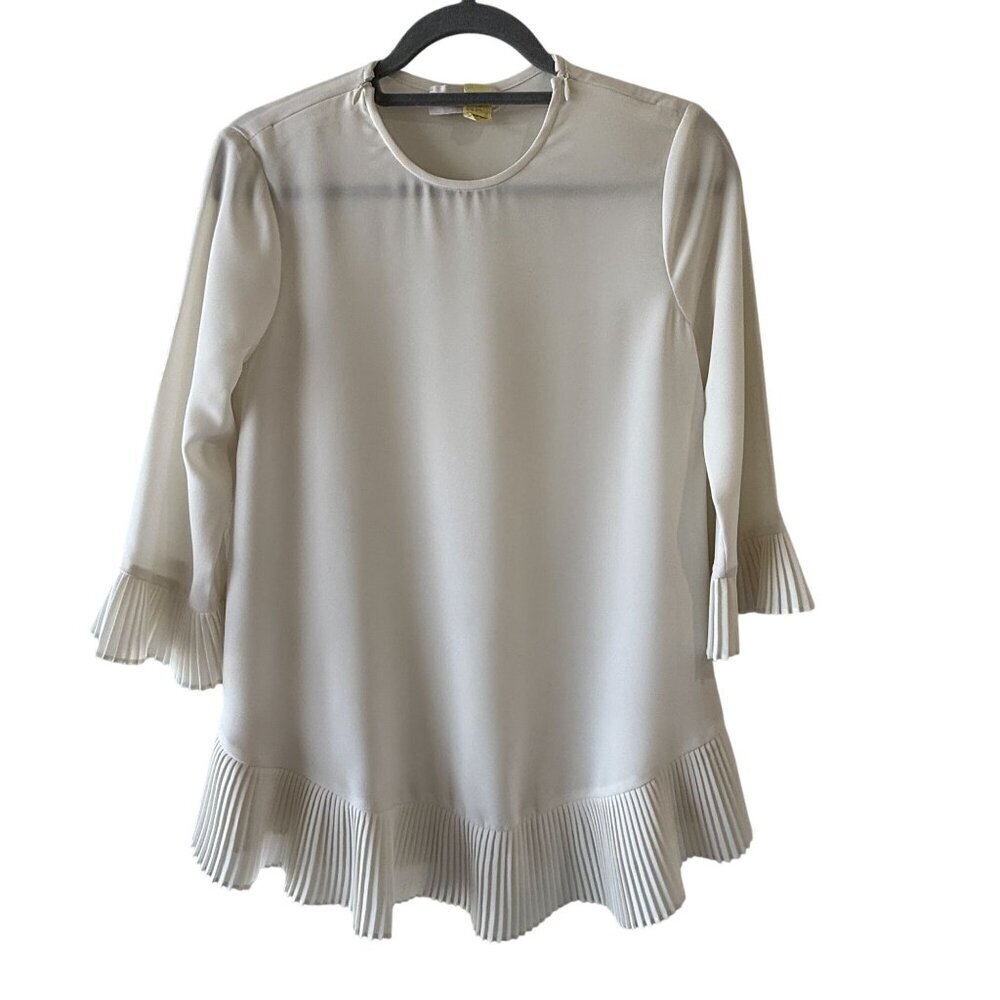 Zimmerman Size 4 Ivory Pleated Hem & Cuff Blouse With 3/4 Sleeves Flowy Relaxed